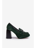 Kožené lodičky na masivním sloupku Laura Messi 2706 tmavě zelené Kožené lodičky na masivním sloupku Laura Messi 2706 tmavě zelené