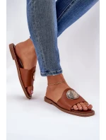 Eko kožené pantofle na plochém podpatku s ozdobou Camel Tatereia