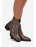 Kožené dámské boty na klínku s podšívkou leopardí vzor D&A CR52-622 Černo-zlaté