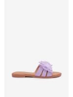 Dámské pantofle na nízkém podpatku s tylovou mašlí – fialové