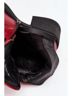 Kožené dámské boty Vinceza – červené, zateplené, na širokém podpatku