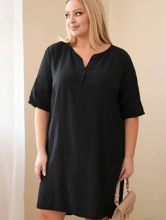 Dámské viskózové šaty Plus Size s krátkým rukávem a výstřihem do V černá