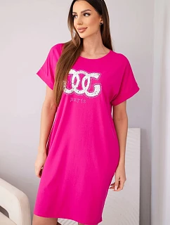 Dámské viskózové šaty s krátkým rukávem a ozdobným potiskem fuchsiová