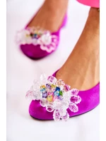 Semišové balerínky na vysokých podpatcích s zdobením tmavě růžovým Elena Semišové balerínky na vysokých podpatcích s zdobením tmavě růžovým Elena