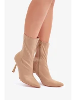 Materiálové Kotníkové Boty Na Jehlovém Podpatku Tmavě Béžové Amune