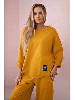 Bavlněná mikina kalhoty set 29715 hořčice - Kesi