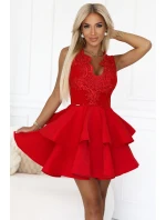 200-11 CHARLOTTE exkluzivní rozšířené šaty s krajkovým výstřihem - červené 200-11 CHARLOTTE exkluzivní rozšířené šaty s krajkovým výstřihem - červené