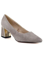 Dámská kožená obuv s ozdobným sloupkem béžová Vinceza 26-66921