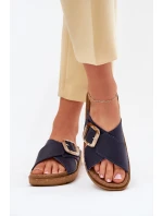 Dámské Kožené Klapky S Přezkou Inblu Tmavě Modré ED0003IU