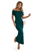 644-1 Smyslné španělské šaty midi s mašlí ve výstřihu - lahvově zelené 644-1 Smyslné španělské šaty midi s mašlí ve výstřihu - lahvově zelené
