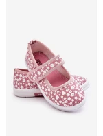 Dětské balerínky na suchý zip v potisku růžové Selah