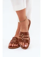 Plážové Dámské Pantofle Se Zlatým Detailem Camel Noroti