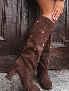 Dámské Zimní Kotníkové Boty Na Podpatku S Ozdobnými Detaily Čokoládové Lucinda