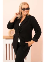 Dámská viskózová sako Plus Size s dlouhým rukávem a límcem černá