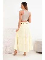 Dámská maxi bavlněná sukně s ažurovou výšivkou a elastickým pásem žlutá