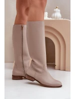 Dámské Kožené Vysoké Boty Do Poloviny Lýtka Na Zip Zazoo 3616 Světle Béžové