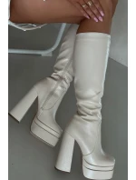 Zateplené dámské kozačky na podpatku a platformě světle béžové Lysara Zateplené dámské kozačky na podpatku a platformě světle béžové Lysara