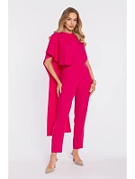 M907 Asymetrický overal s pláštěm a zvýrazněným pasem - fuchsiový M907 Asymetrický overal s pláštěm a zvýrazněným pasem - fuchsiový