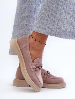Dámské semišové mokasíny na plochém podpatku s ozdobou D&A Dirty Pink
