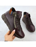 Dámské kožené traperky vínové Rieker N1305-35 Dámské kožené traperky vínové Rieker N1305-35