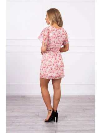 Květinové šaty s vázáním v pase, pudrově růžové