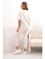 Dámský viskózový komplet s krátkým rukávem a nohavicemi béžový