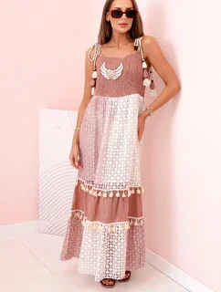 Dámské boho šaty s ramínky velbloud
