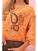 Dámská bavlněná blůza s ohrnovacími rukávy a vzorem paisley pomerančová