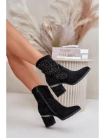 Zdobené Perforované Botky Dámské Na Podpatku Z Eko Semiše Černé S.Barski HY42-029 Zdobené Perforované Botky Dámské Na Podpatku Z Eko Semiše Černé S.Barski HY42-029