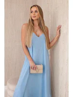 Mušelínové šaty na ramínka modrý