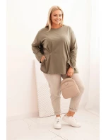 Dámská blůza Plus Size s bavlnou, kapsou a ohrnutým rukávem kiwi