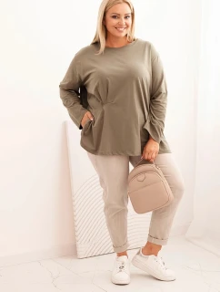 Dámská blůza Plus Size s bavlnou, kapsou a ohrnutým rukávem kiwi