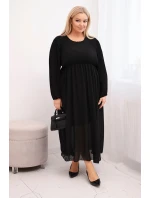 Dámská plisovaná suknička Plus Size z viskózy a s dlouhým rukávem černá