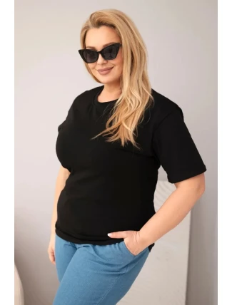 Dámská bavlněná halenka Plus Size s krátkým rukávem basic černá