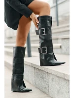 Kozačky ke kolenům na klínu s ohrnutým svrškem a sponami Tamirla