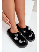 Dámské Fleece Pantofle S Nášivkami A Mašlí Černé Linnorelia