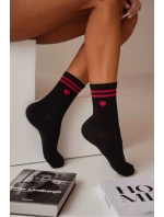 Dámské bavlněné ponožky srdce s pruhy černé