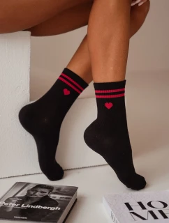 Dámské bavlněné ponožky srdce s pruhy černé