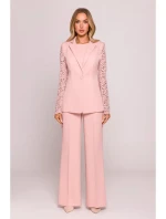 Dámské sako s krajkovými rukávy M865 Pudr růžová - MOE Dámské sako s krajkovými rukávy M865 Pudr růžová - MOE