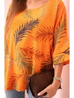 Dámská bavlněná halenka s lístky s ohrnovacími rukávy pomeranč