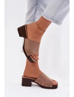 Dámské pantofle na klínku s zlatými sponami tmavě béžové Davessa