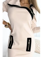 497-2 Dvoubarevné šaty se třemi zipy - béžové a černé