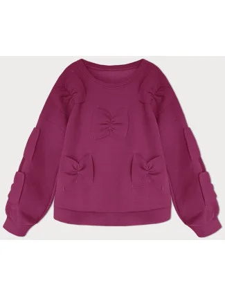 Teplá dámská mikina ve fuchsijové barvě s mašlemi (23999)