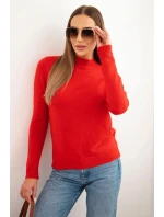 Dámský svetr s polo-výstřihem z měkké pleteniny červený