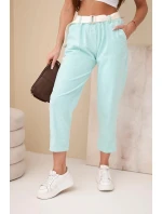 Dámské kordové kalhoty s páskem mátové