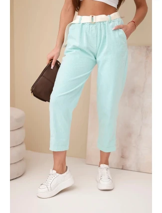 Dámské kordové kalhoty s páskem mátové