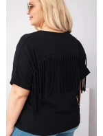 Dámská bavlněná halenka Plus Size s výstřihem do V a třásněmi na zádech černá