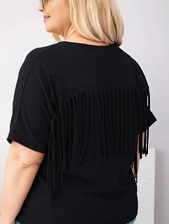 Dámská bavlněná halenka Plus Size s výstřihem do V a třásněmi na zádech černá