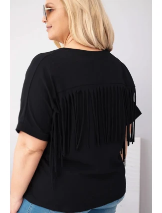 Dámská bavlněná halenka Plus Size s výstřihem do V a třásněmi na zádech černá