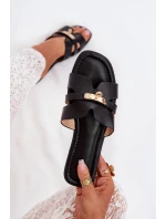 Ploché Dámské Pantofle S Páskem A Zlatým Detalem Černé Kerenza